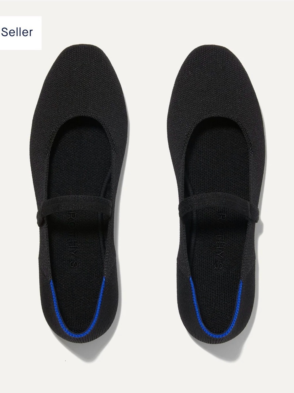 Rothy's Black Mary Jane Flats with Blue Heel Trim